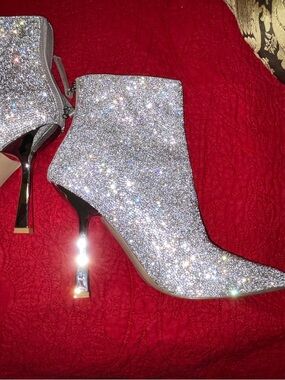 Steve Madden Silver Glitter Ankle Boots